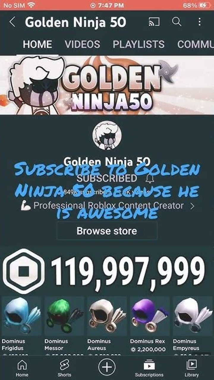 Golden Ninja 50 net worth, income and estimated earnings of Youtuber channel